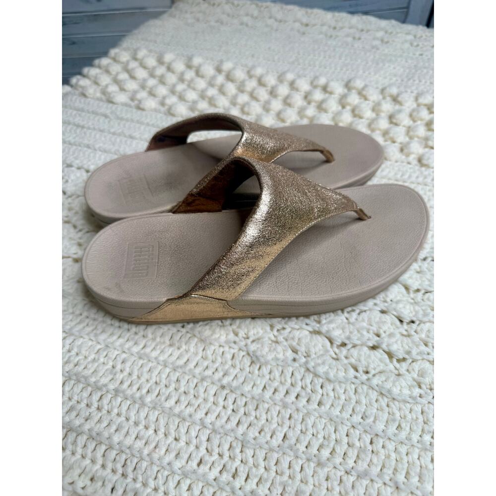 FITFLOP Women's 9 LULU Leather Toe Post Sandal Shoes Pink Rose Gold Glitter - Picture 5 of 12